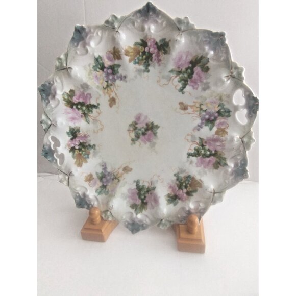 Antique MZ Austria Finger Hole Platter Collectible Hand Painted Platter 10 1/4" - Picture 1 of 16